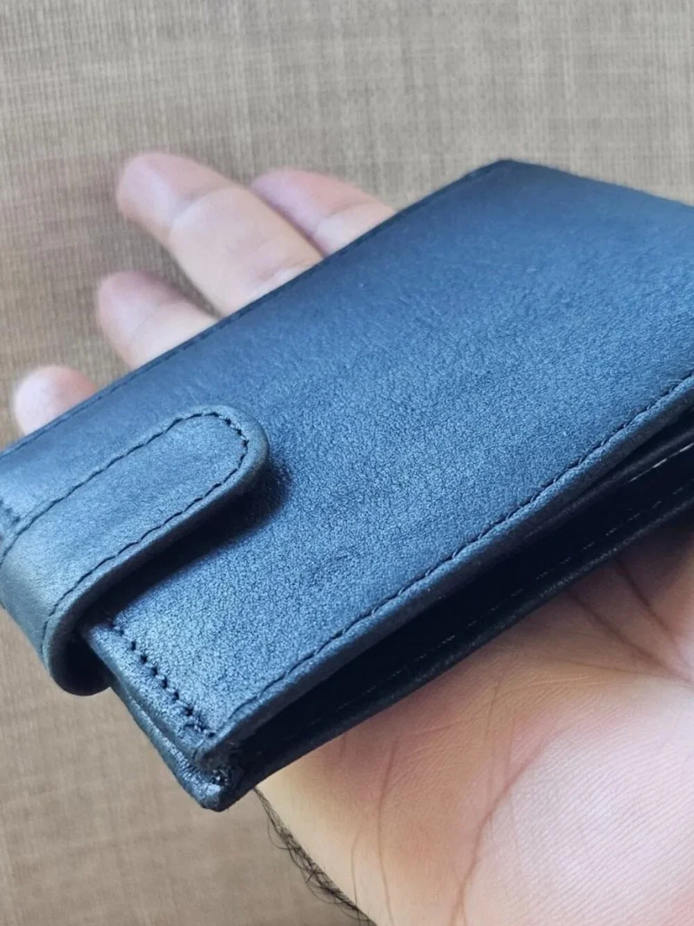 Handcrafted Wallet Billfold Black Genuine Leather Handmade Cardholder W/ Snap